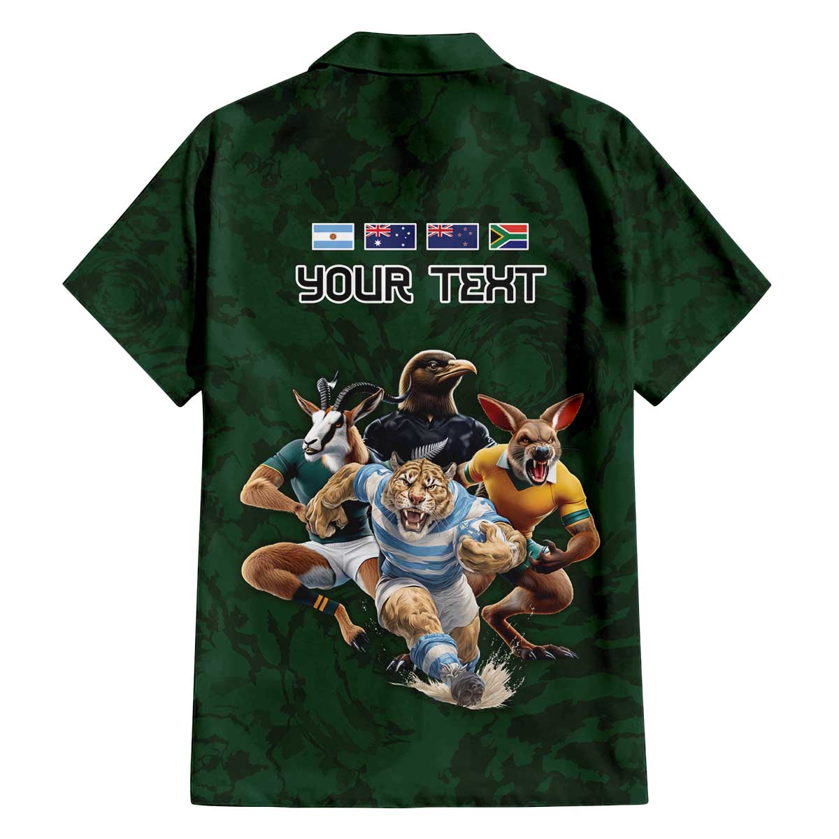 Custom Rugby Southern Hemisphere Family Matching Off The Shoulder Long Sleeve Dress and Hawaiian Shirt Argentina AUNZ South Africa Mascot Green - Aussie Hoodie