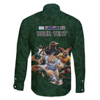 Custom Rugby Southern Hemisphere Family Matching Off The Shoulder Long Sleeve Dress and Hawaiian Shirt Argentina AUNZ South Africa Mascot Green - Aussie Hoodie