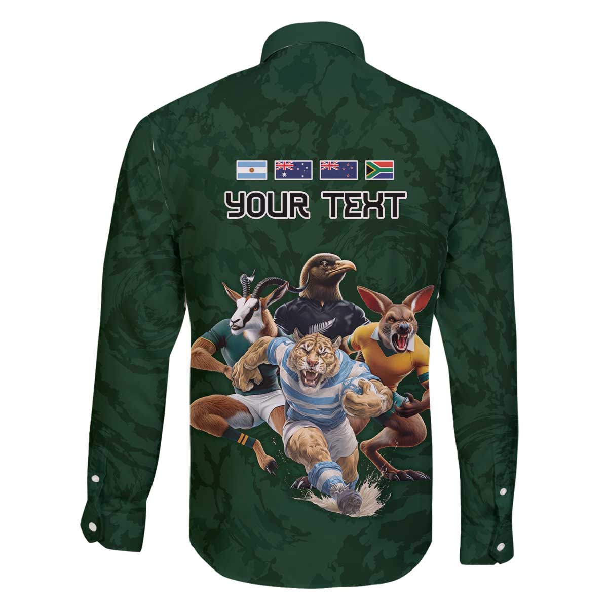 Custom Rugby Southern Hemisphere Family Matching Off The Shoulder Long Sleeve Dress and Hawaiian Shirt Argentina AUNZ South Africa Mascot Green - Aussie Hoodie