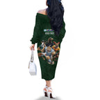 Custom Rugby Southern Hemisphere Family Matching Off The Shoulder Long Sleeve Dress and Hawaiian Shirt Argentina AUNZ South Africa Mascot Green - Aussie Hoodie