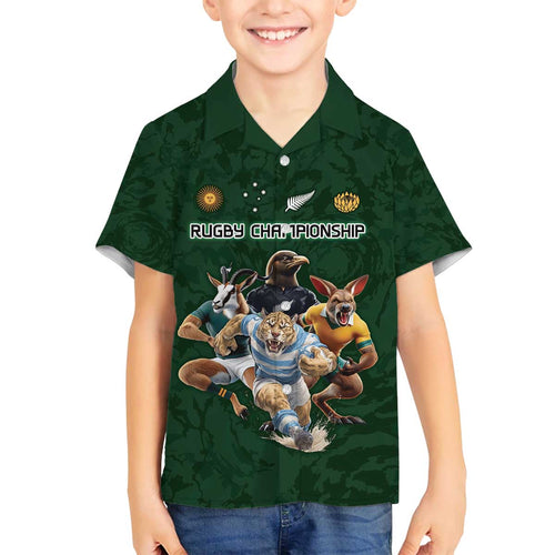 Custom Rugby Southern Hemisphere Family Matching Off The Shoulder Long Sleeve Dress and Hawaiian Shirt Argentina AUNZ South Africa Mascot Green - Aussie Hoodie