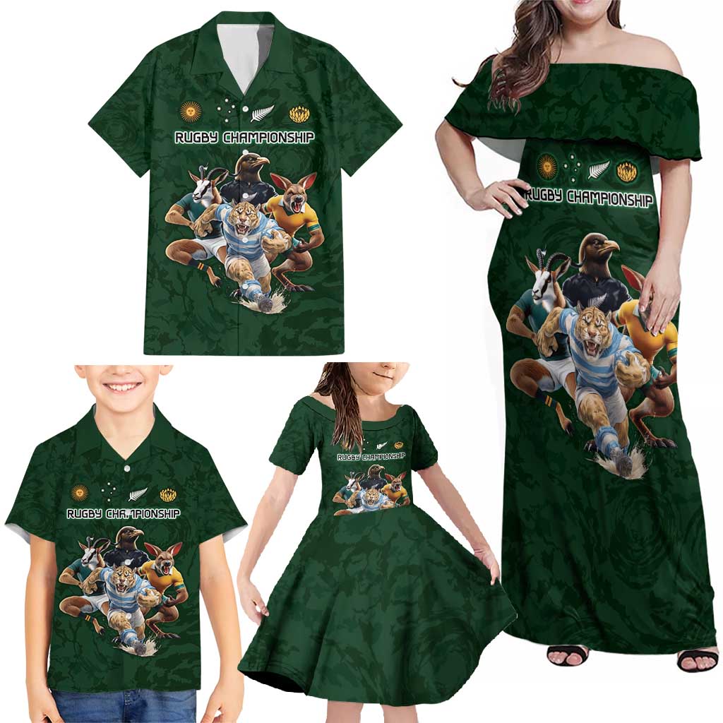 Custom Rugby Southern Hemisphere Family Matching Off Shoulder Maxi Dress and Hawaiian Shirt Argentina AUNZ South Africa Mascot Green - Aussie Hoodie