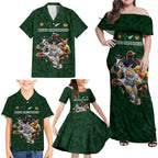 Custom Rugby Southern Hemisphere Family Matching Off Shoulder Maxi Dress and Hawaiian Shirt Argentina AUNZ South Africa Mascot Green - Aussie Hoodie