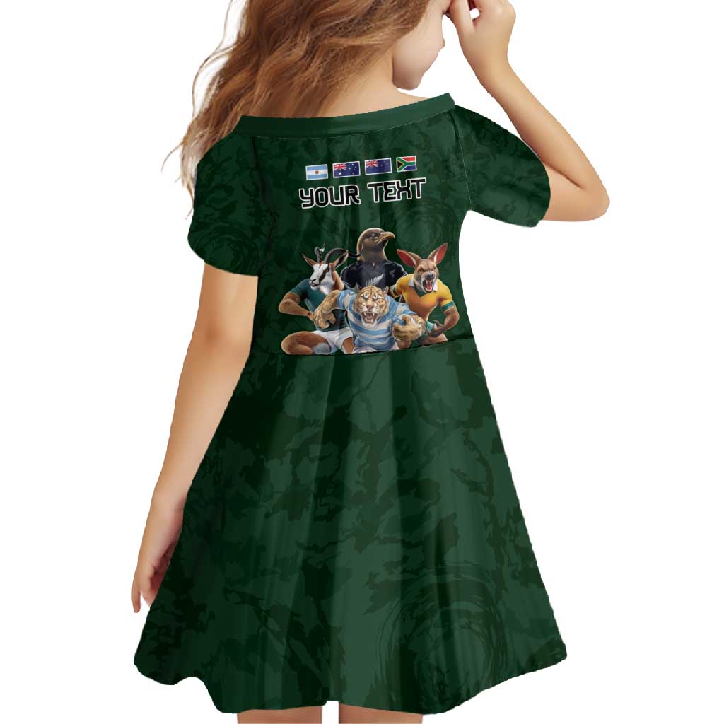 Custom Rugby Southern Hemisphere Family Matching Off Shoulder Maxi Dress and Hawaiian Shirt Argentina AUNZ South Africa Mascot Green - Aussie Hoodie