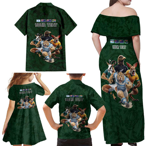 Custom Rugby Southern Hemisphere Family Matching Off Shoulder Maxi Dress and Hawaiian Shirt Argentina AUNZ South Africa Mascot Green - Aussie Hoodie
