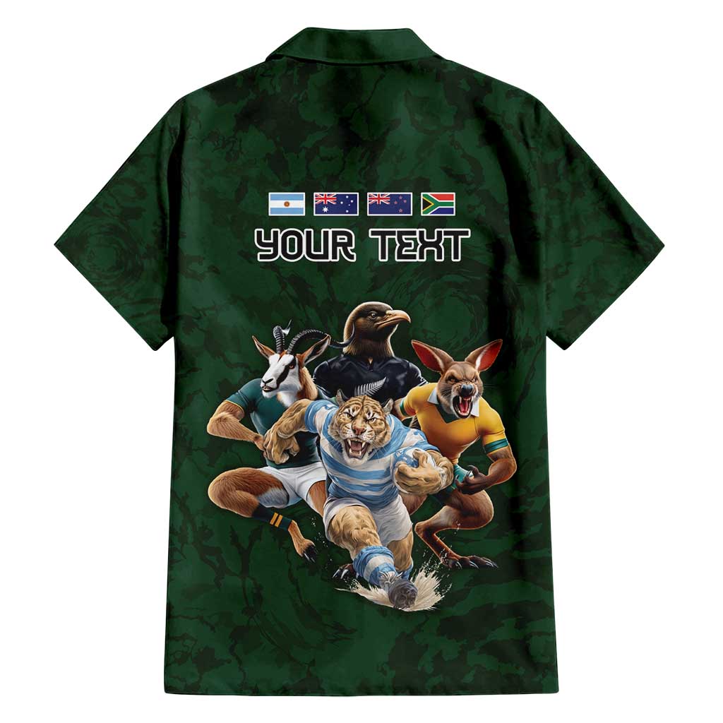 Custom Rugby Southern Hemisphere Family Matching Off Shoulder Maxi Dress and Hawaiian Shirt Argentina AUNZ South Africa Mascot Green - Aussie Hoodie