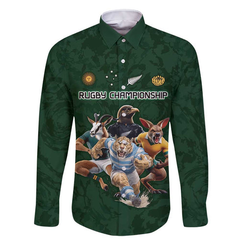 Custom Rugby Southern Hemisphere Family Matching Off Shoulder Maxi Dress and Hawaiian Shirt Argentina AUNZ South Africa Mascot Green - Aussie Hoodie