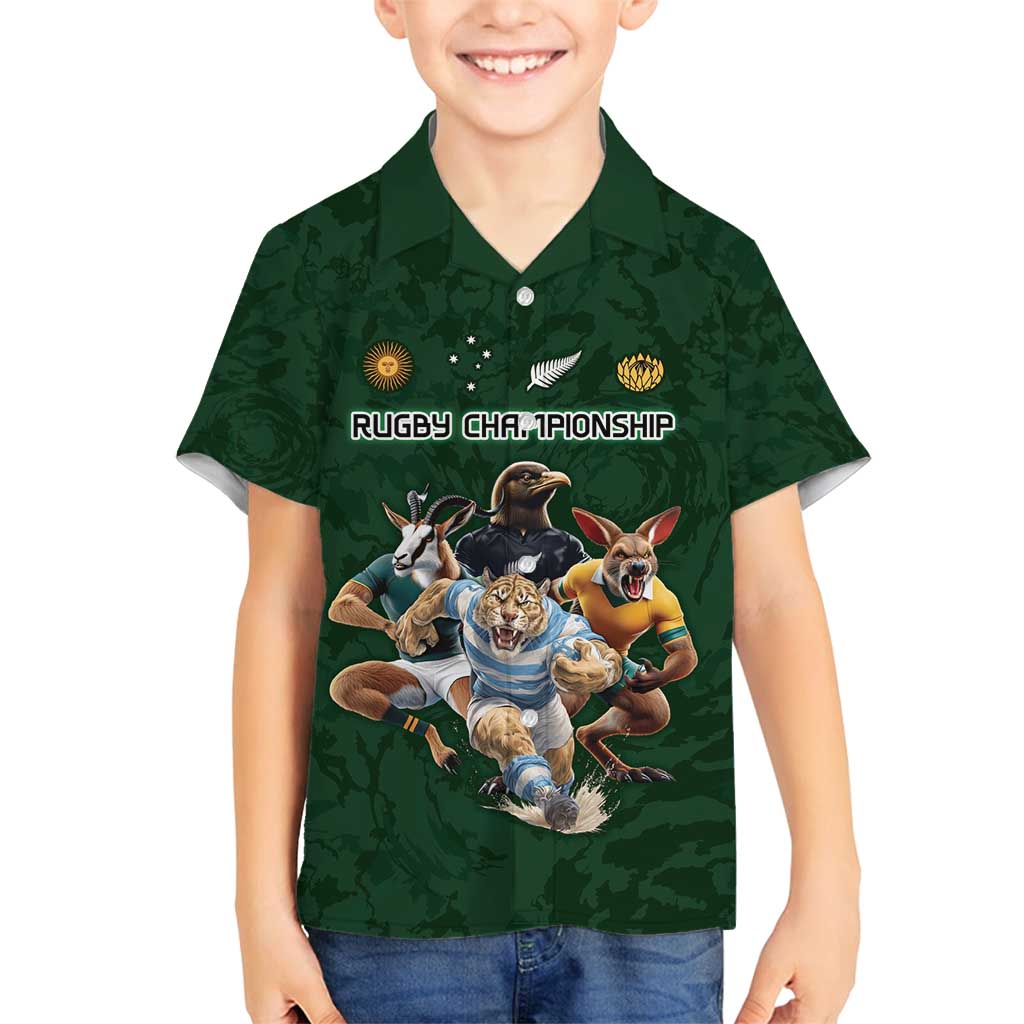 Custom Rugby Southern Hemisphere Family Matching Off Shoulder Maxi Dress and Hawaiian Shirt Argentina AUNZ South Africa Mascot Green - Aussie Hoodie