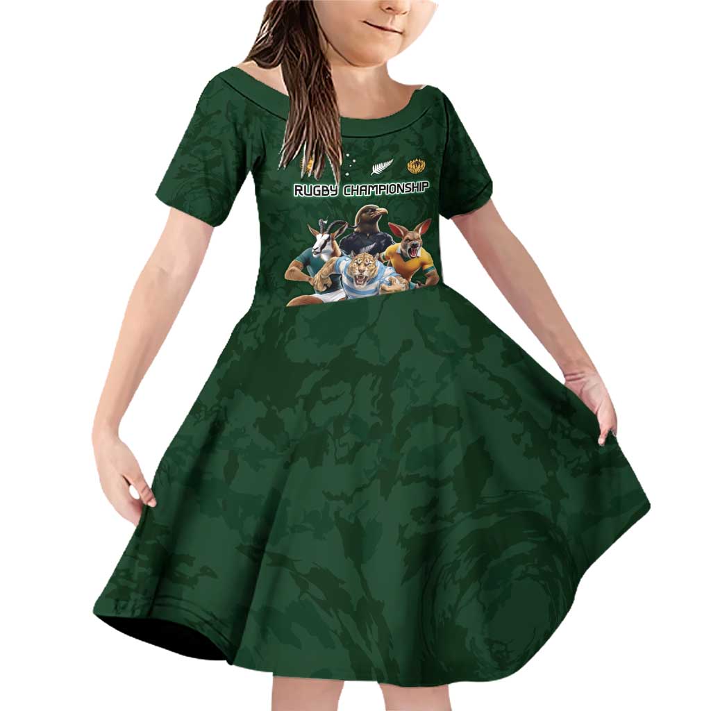 Custom Rugby Southern Hemisphere Family Matching Off Shoulder Short Dress and Hawaiian Shirt Argentina AUNZ South Africa Mascot Green - Aussie Hoodie