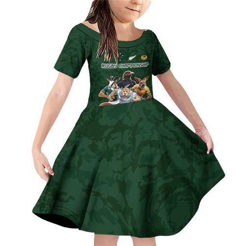 Custom Rugby Southern Hemisphere Family Matching Off Shoulder Short Dress and Hawaiian Shirt Argentina AUNZ South Africa Mascot Green - Aussie Hoodie