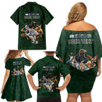 Custom Rugby Southern Hemisphere Family Matching Off Shoulder Short Dress and Hawaiian Shirt Argentina AUNZ South Africa Mascot Green - Aussie Hoodie