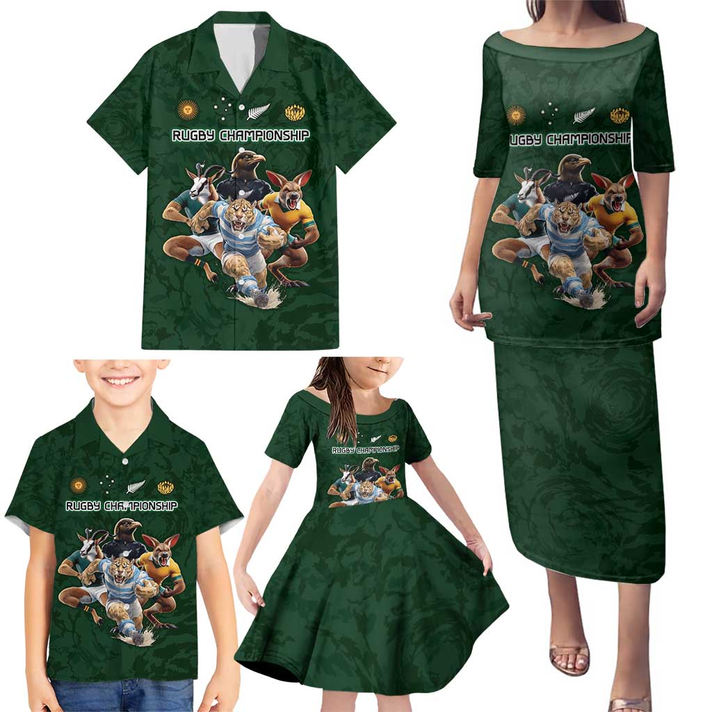 Custom Rugby Southern Hemisphere Family Matching Puletasi and Hawaiian Shirt Argentina AUNZ South Africa Mascot Green - Aussie Hoodie