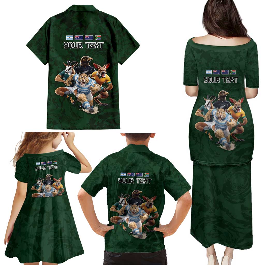 Custom Rugby Southern Hemisphere Family Matching Puletasi and Hawaiian Shirt Argentina AUNZ South Africa Mascot Green - Aussie Hoodie