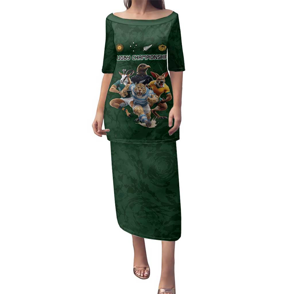Custom Rugby Southern Hemisphere Family Matching Puletasi and Hawaiian Shirt Argentina AUNZ South Africa Mascot Green - Aussie Hoodie