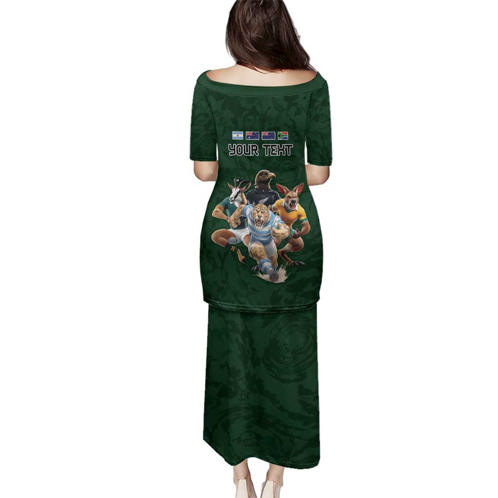 Custom Rugby Southern Hemisphere Family Matching Puletasi and Hawaiian Shirt Argentina AUNZ South Africa Mascot Green - Aussie Hoodie