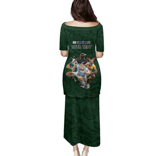 Custom Rugby Southern Hemisphere Family Matching Puletasi and Hawaiian Shirt Argentina AUNZ South Africa Mascot Green - Aussie Hoodie
