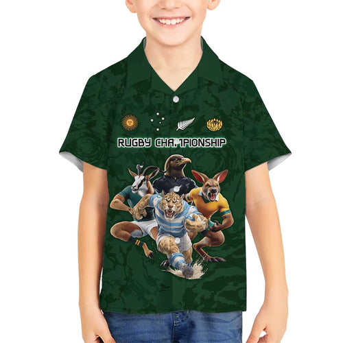 Custom Rugby Southern Hemisphere Family Matching Puletasi and Hawaiian Shirt Argentina AUNZ South Africa Mascot Green - Aussie Hoodie