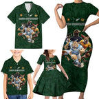 Custom Rugby Southern Hemisphere Family Matching Short Sleeve Bodycon Dress and Hawaiian Shirt Argentina AUNZ South Africa Mascot Green - Aussie Hoodie