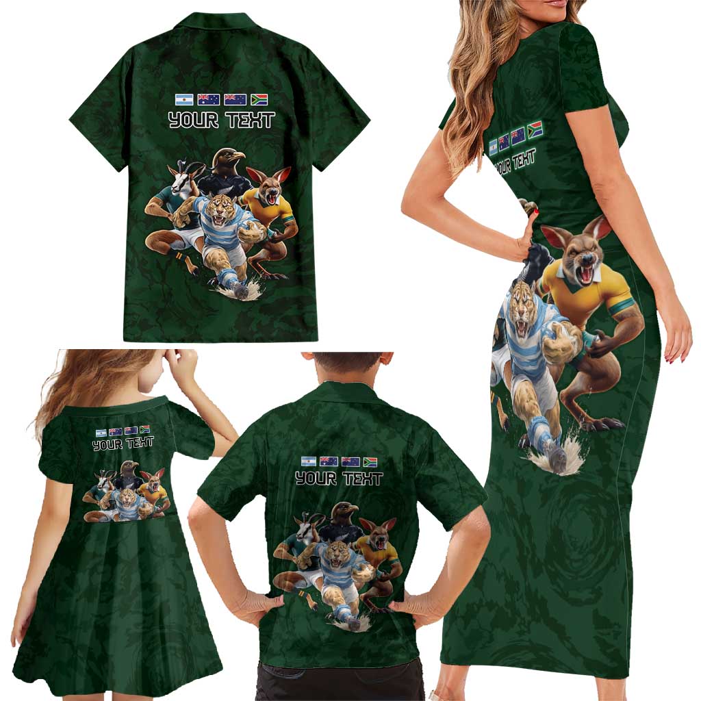 Custom Rugby Southern Hemisphere Family Matching Short Sleeve Bodycon Dress and Hawaiian Shirt Argentina AUNZ South Africa Mascot Green - Aussie Hoodie
