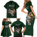 Custom Rugby Southern Hemisphere Family Matching Short Sleeve Bodycon Dress and Hawaiian Shirt Argentina AUNZ South Africa Mascot Green - Aussie Hoodie