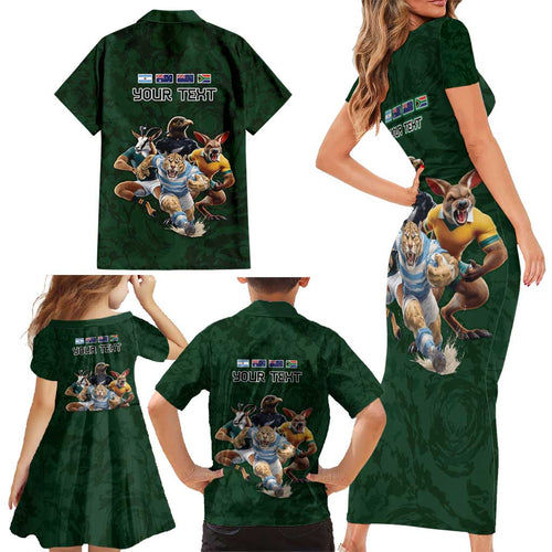 Custom Rugby Southern Hemisphere Family Matching Short Sleeve Bodycon Dress and Hawaiian Shirt Argentina AUNZ South Africa Mascot Green - Aussie Hoodie