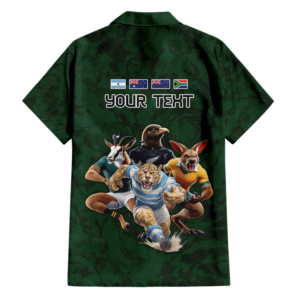 Custom Rugby Southern Hemisphere Family Matching Short Sleeve Bodycon Dress and Hawaiian Shirt Argentina AUNZ South Africa Mascot Green - Aussie Hoodie