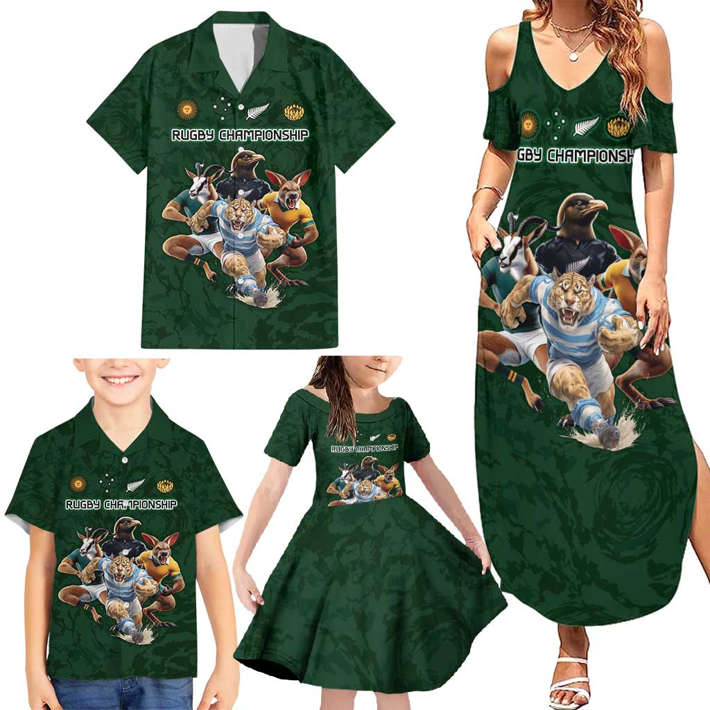 Custom Rugby Southern Hemisphere Family Matching Summer Maxi Dress and Hawaiian Shirt Argentina AUNZ South Africa Mascot Green - Aussie Hoodie