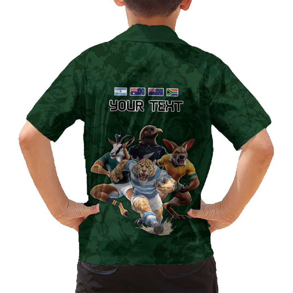 Custom Rugby Southern Hemisphere Family Matching Summer Maxi Dress and Hawaiian Shirt Argentina AUNZ South Africa Mascot Green - Aussie Hoodie