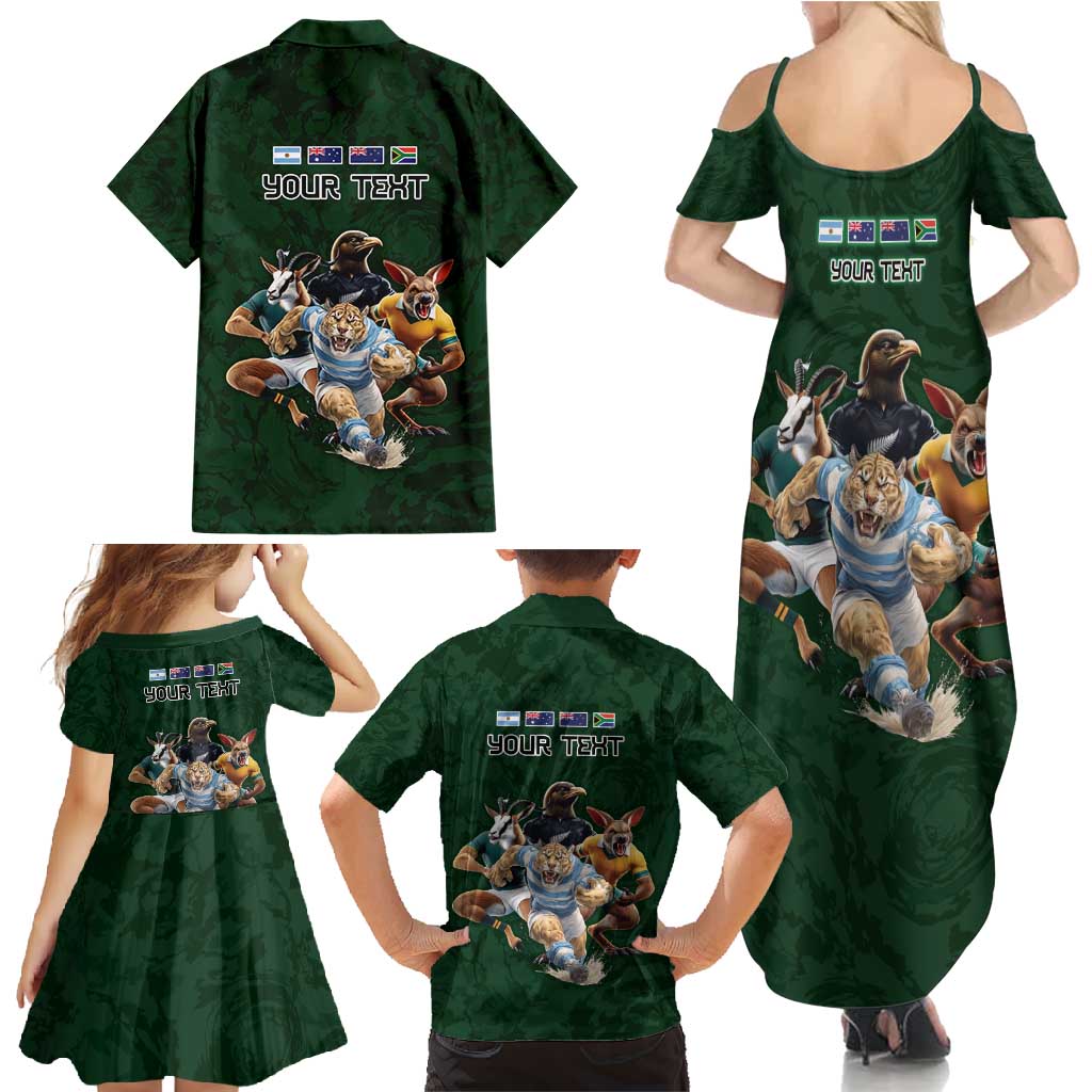 Custom Rugby Southern Hemisphere Family Matching Summer Maxi Dress and Hawaiian Shirt Argentina AUNZ South Africa Mascot Green - Aussie Hoodie
