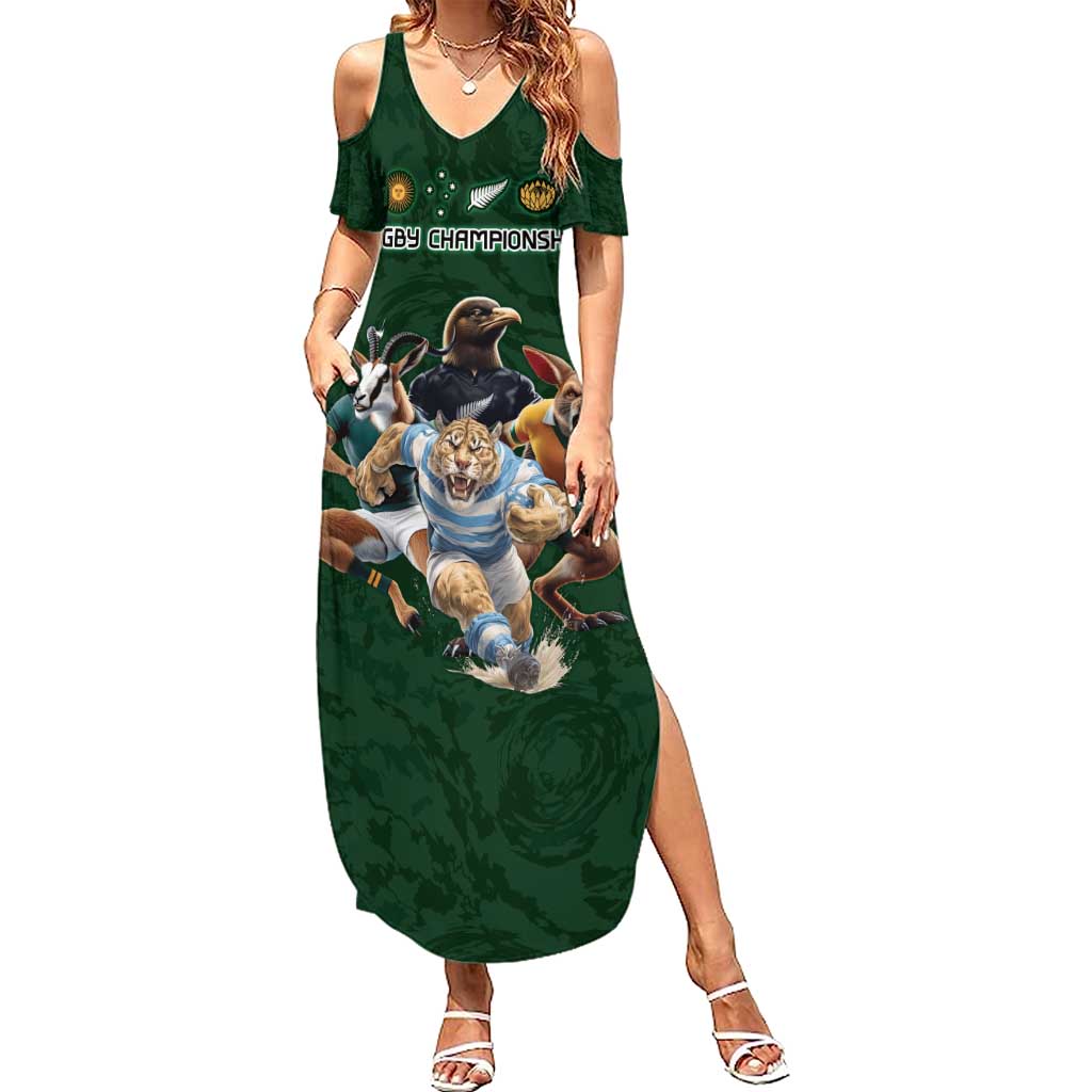 Custom Rugby Southern Hemisphere Family Matching Summer Maxi Dress and Hawaiian Shirt Argentina AUNZ South Africa Mascot Green - Aussie Hoodie