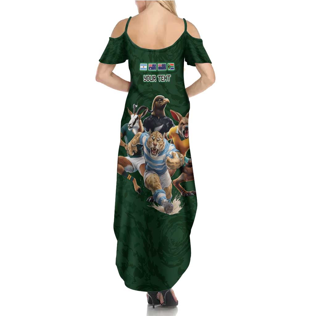 Custom Rugby Southern Hemisphere Family Matching Summer Maxi Dress and Hawaiian Shirt Argentina AUNZ South Africa Mascot Green - Aussie Hoodie