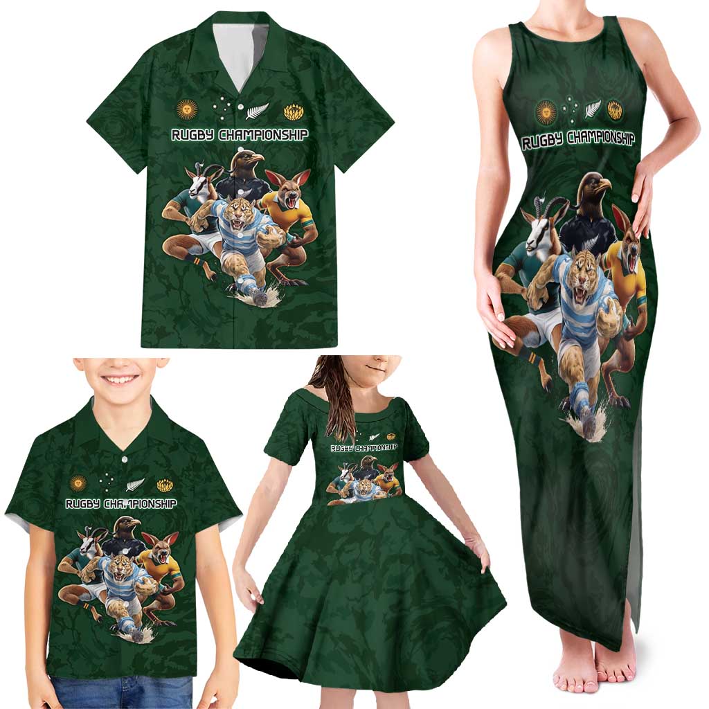 Custom Rugby Southern Hemisphere Family Matching Tank Maxi Dress and Hawaiian Shirt Argentina AUNZ South Africa Mascot Green - Aussie Hoodie