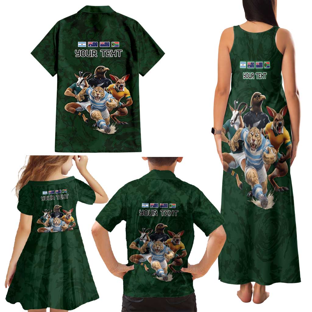 Custom Rugby Southern Hemisphere Family Matching Tank Maxi Dress and Hawaiian Shirt Argentina AUNZ South Africa Mascot Green - Aussie Hoodie