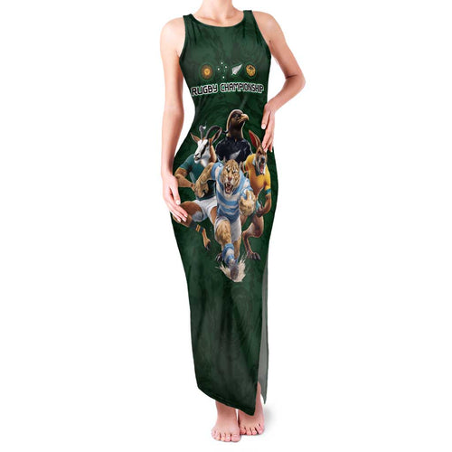 Custom Rugby Southern Hemisphere Family Matching Tank Maxi Dress and Hawaiian Shirt Argentina AUNZ South Africa Mascot Green - Aussie Hoodie