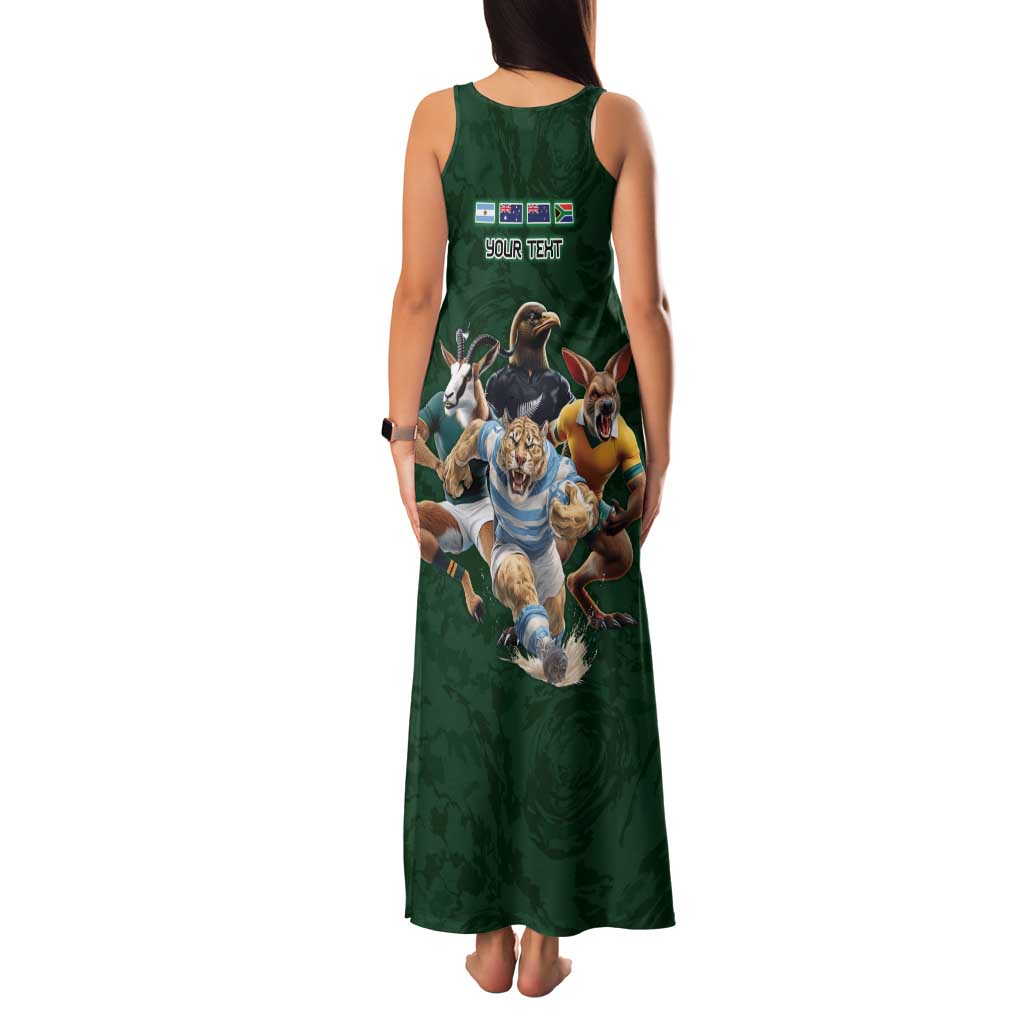 Custom Rugby Southern Hemisphere Family Matching Tank Maxi Dress and Hawaiian Shirt Argentina AUNZ South Africa Mascot Green - Aussie Hoodie