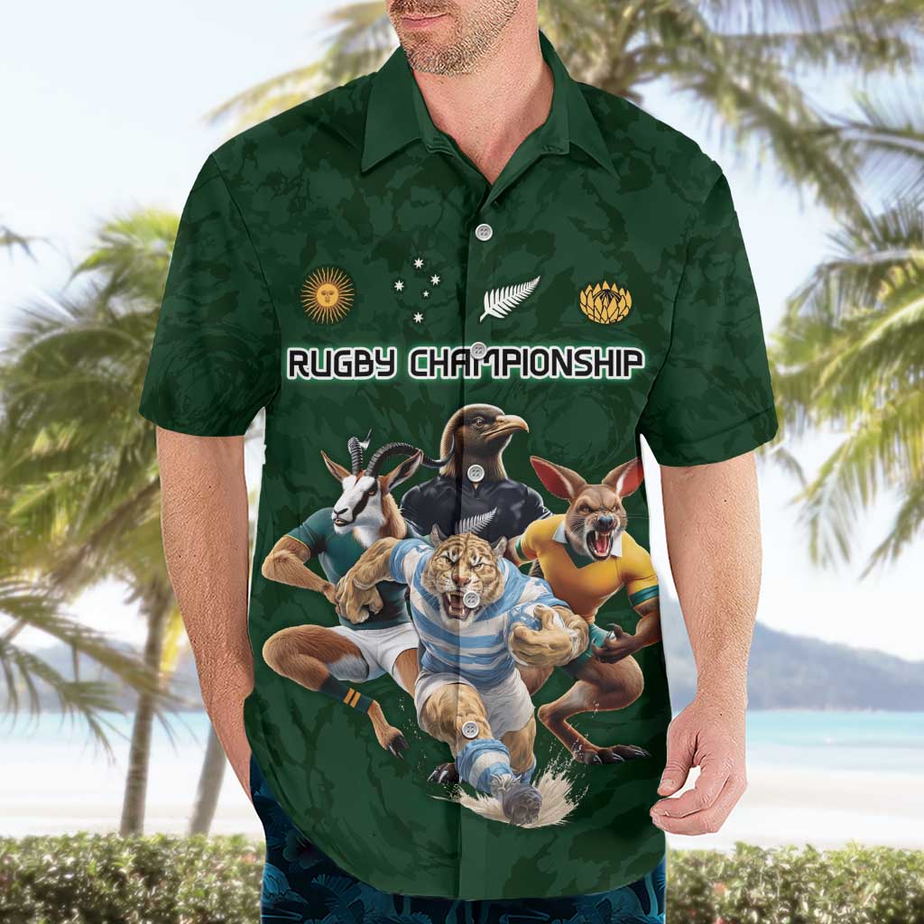Custom Rugby Southern Hemisphere Hawaiian Shirt Argentina AUNZ South Africa Mascot Green - Aussie Hoodie
