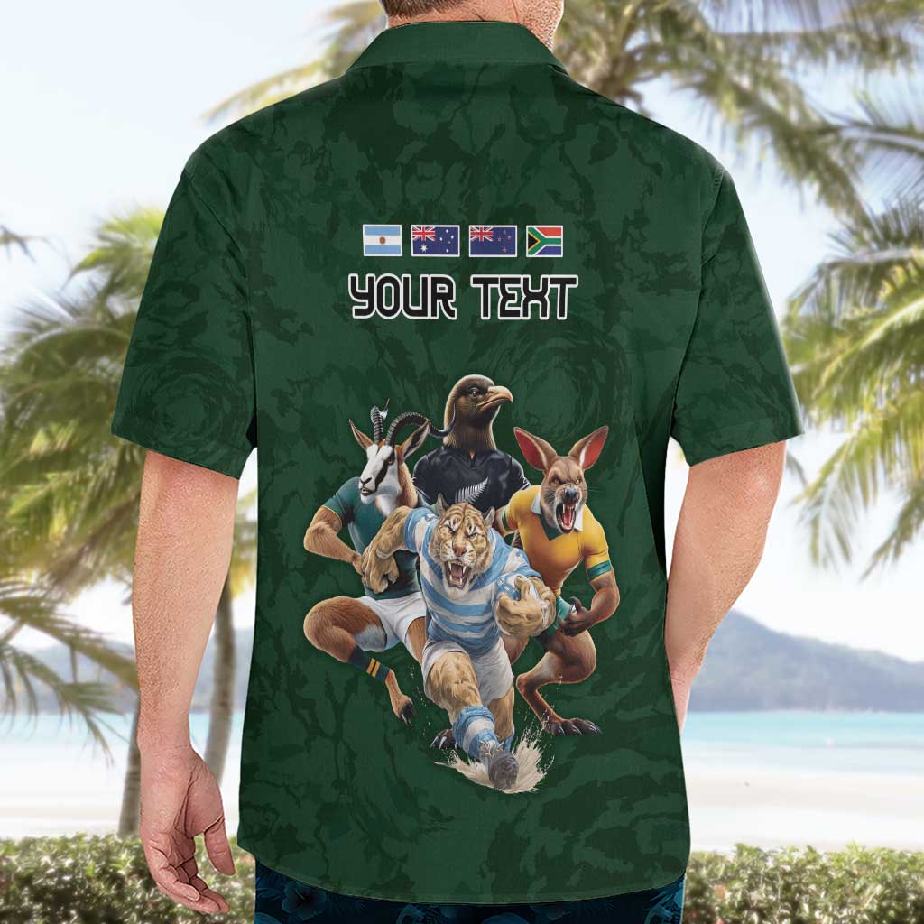 Custom Rugby Southern Hemisphere Hawaiian Shirt Argentina AUNZ South Africa Mascot Green - Aussie Hoodie