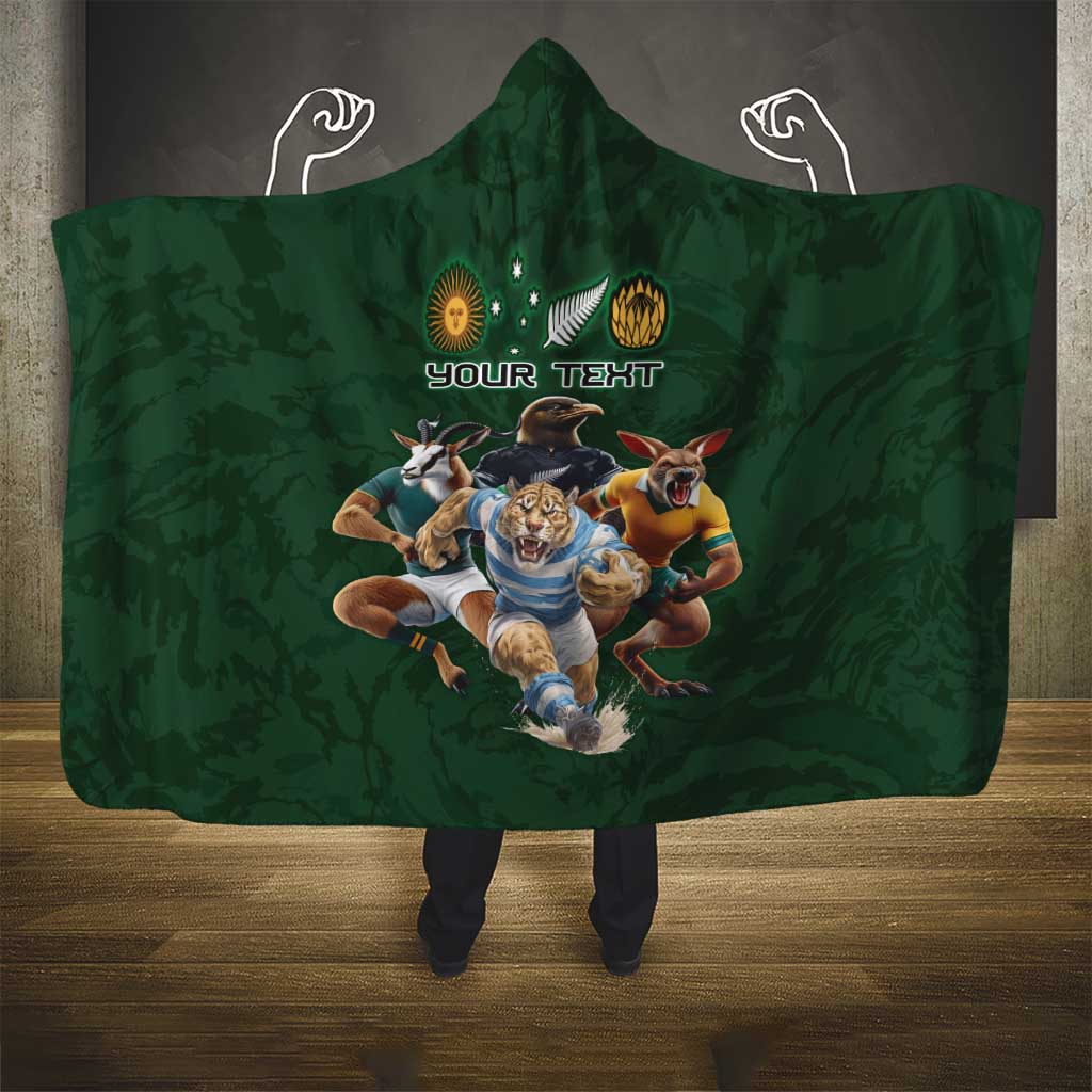Custom Rugby Southern Hemisphere Hooded Blanket Argentina AUNZ South Africa Mascot Green - Aussie Hoodie