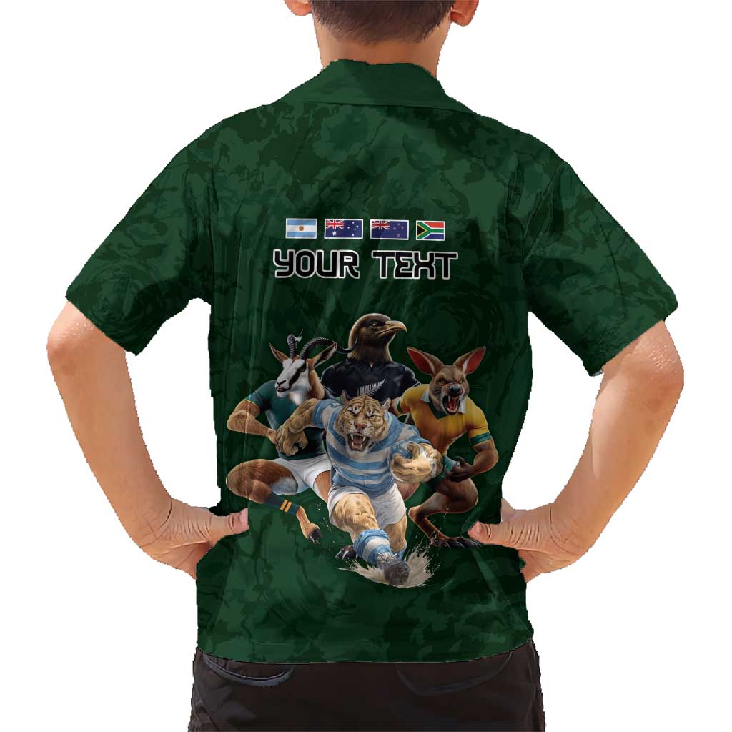 Custom Rugby Southern Hemisphere Kid Hawaiian Shirt Argentina AUNZ South Africa Mascot Green - Aussie Hoodie