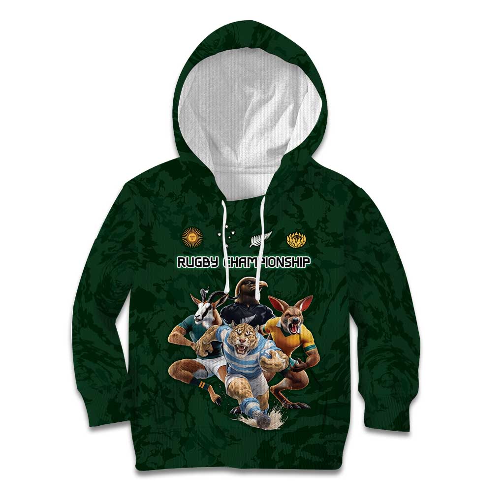 Custom Rugby Southern Hemisphere Kid Hoodie Argentina AUNZ South Africa Mascot Green - Aussie Hoodie