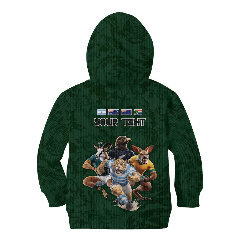 Custom Rugby Southern Hemisphere Kid Hoodie Argentina AUNZ South Africa Mascot Green - Aussie Hoodie
