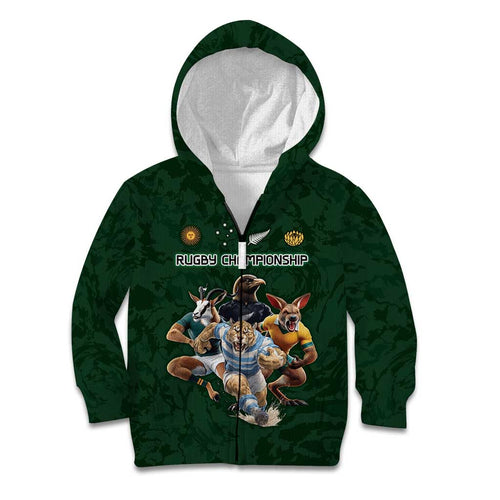 Custom Rugby Southern Hemisphere Kid Hoodie Argentina AUNZ South Africa Mascot Green - Aussie Hoodie
