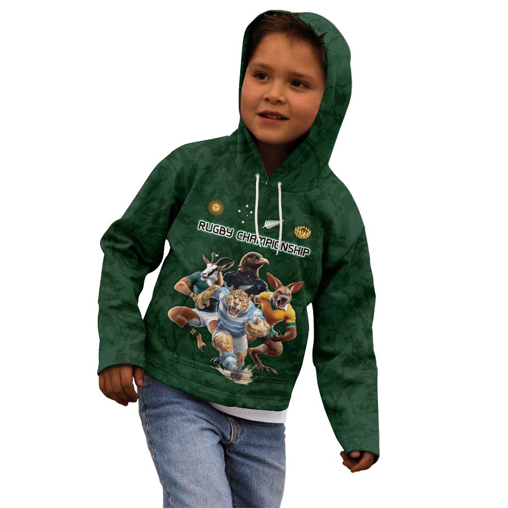 Custom Rugby Southern Hemisphere Kid Hoodie Argentina AUNZ South Africa Mascot Green - Aussie Hoodie
