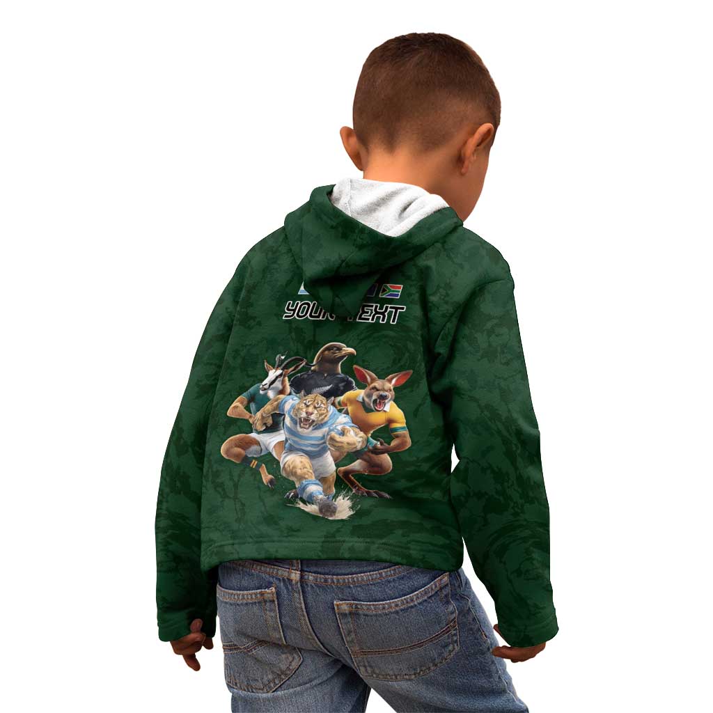 Custom Rugby Southern Hemisphere Kid Hoodie Argentina AUNZ South Africa Mascot Green - Aussie Hoodie