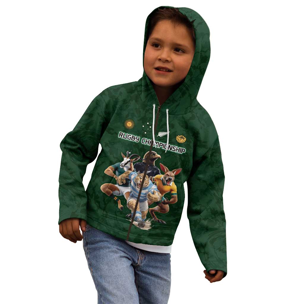 Custom Rugby Southern Hemisphere Kid Hoodie Argentina AUNZ South Africa Mascot Green - Aussie Hoodie
