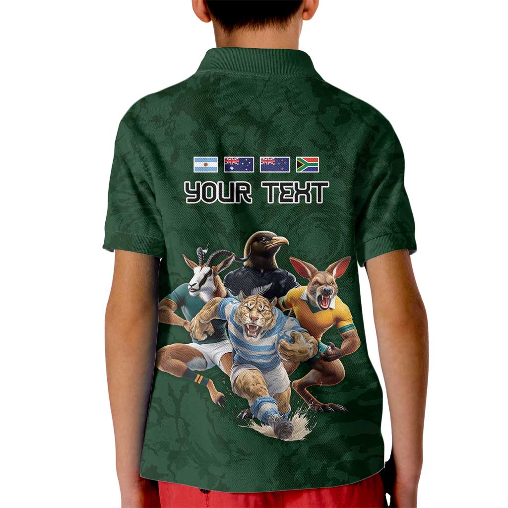Custom Rugby Southern Hemisphere Kid Polo Shirt Argentina AUNZ South Africa Mascot Green - Aussie Hoodie