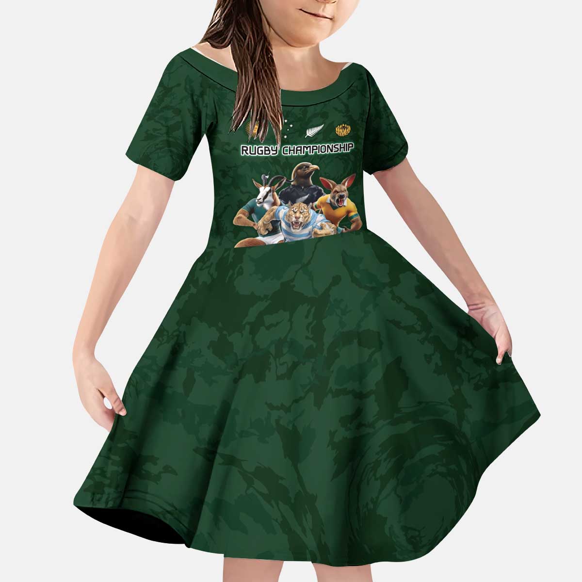 Custom Rugby Southern Hemisphere Kid Short Sleeve Dress Argentina AUNZ South Africa Mascot Green - Aussie Hoodie