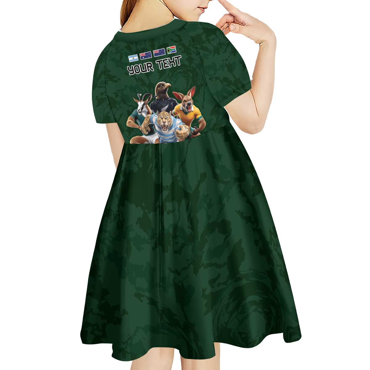 Custom Rugby Southern Hemisphere Kid Short Sleeve Dress Argentina AUNZ South Africa Mascot Green - Aussie Hoodie