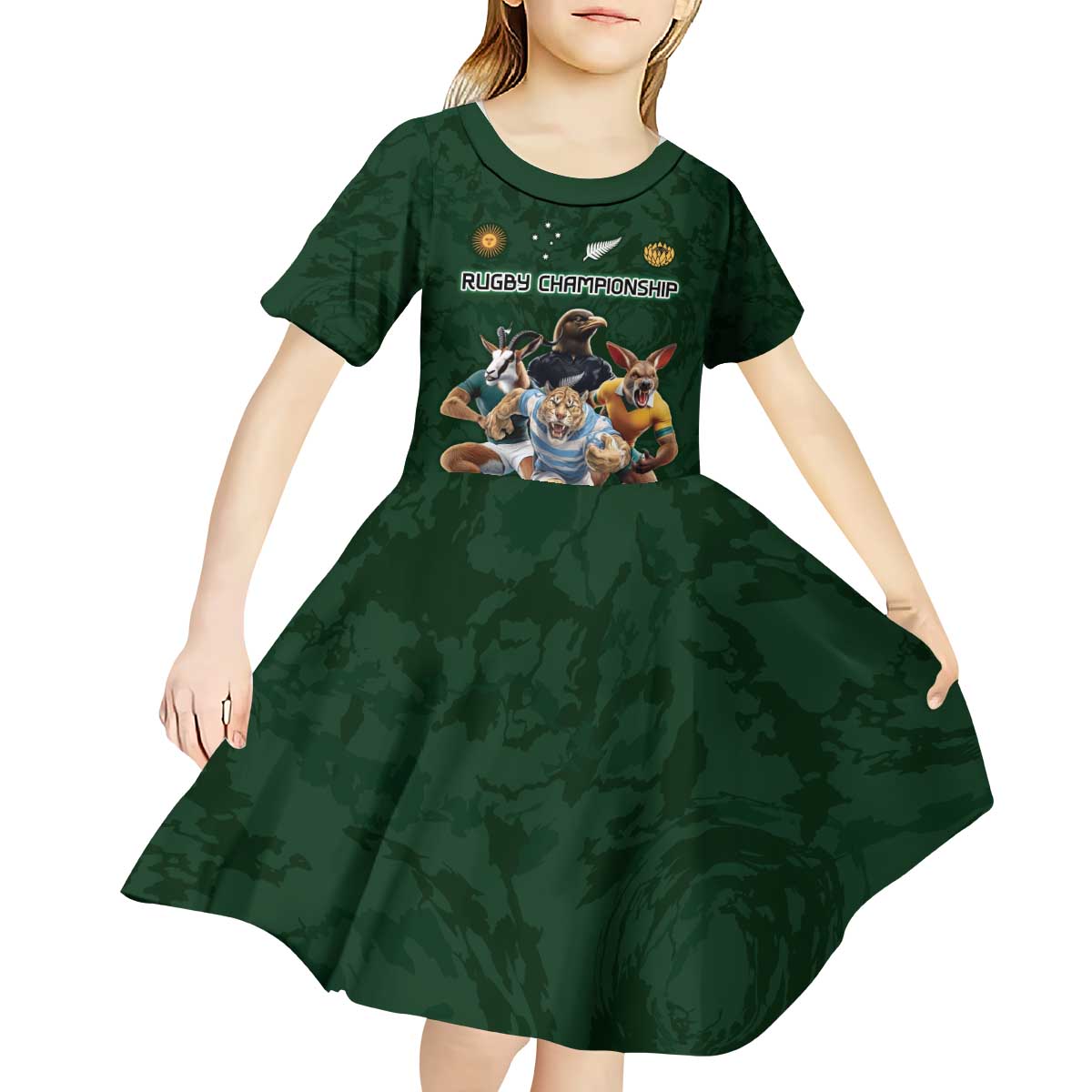 Custom Rugby Southern Hemisphere Kid Short Sleeve Dress Argentina AUNZ South Africa Mascot Green - Aussie Hoodie