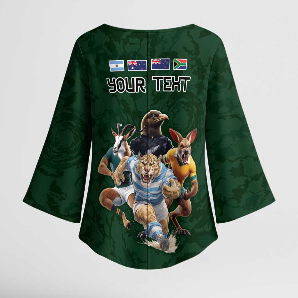 Custom Rugby Southern Hemisphere Kimono Sleeve Blouse Argentina AUNZ South Africa Mascot Green - Aussie Hoodie